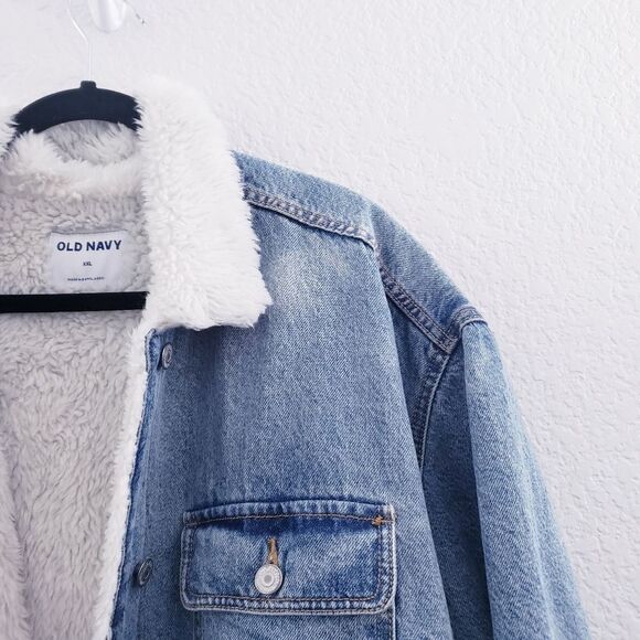 Old Navy Cozy Sherpa Lined Jean Denim Shacket XXL - Picture 6 of 12
